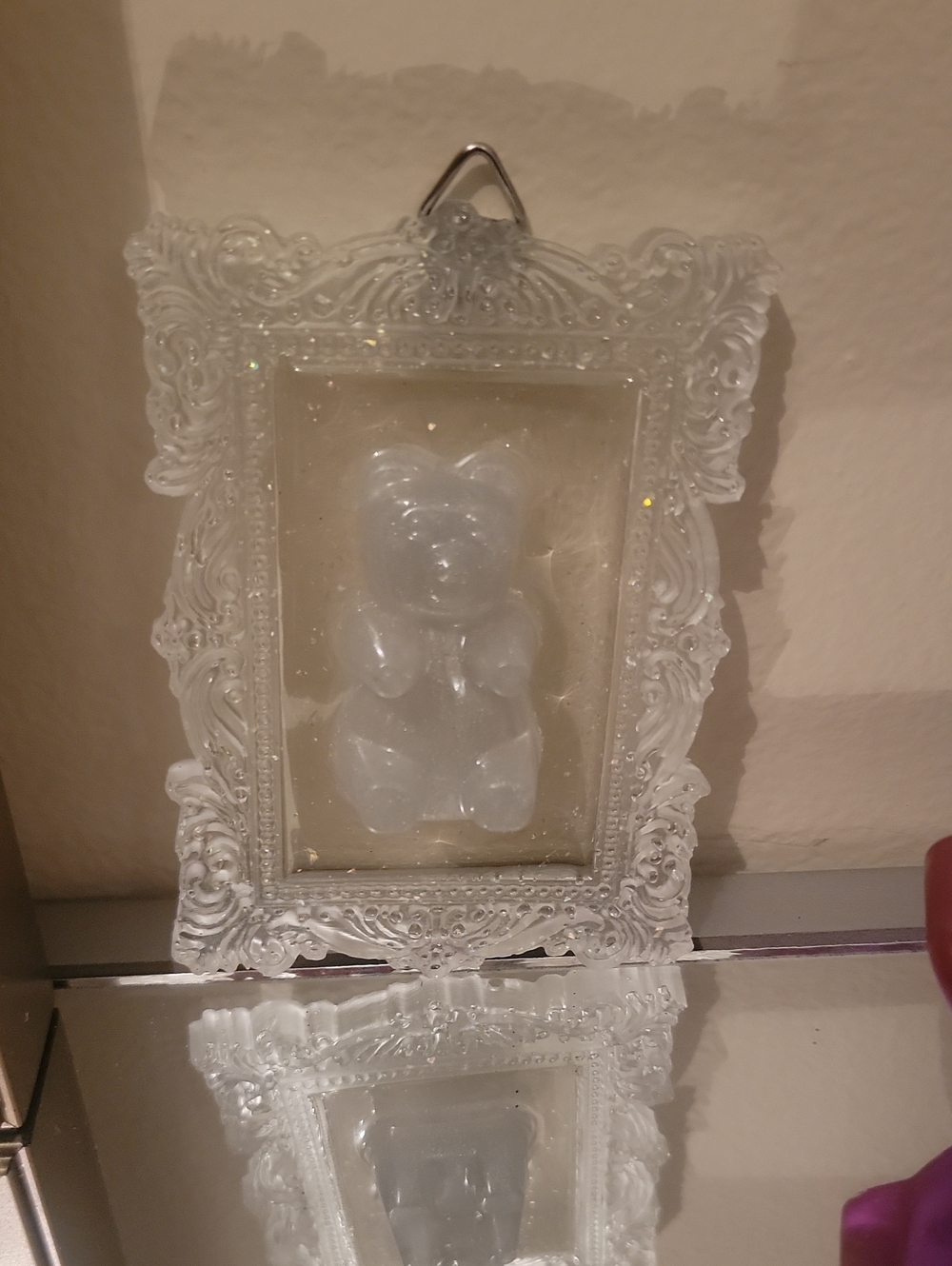 Resin Gummy Bear Wall Hanger. Silver W/ Colored Glitter.